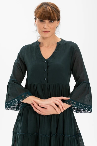 Şeyma Vual Kısa Yazlık Elbise Petrol Ptrl - Resim 3