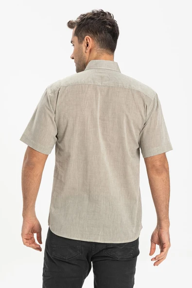 Kısa Kol Şile Bezi Tek Cepli Erkek Yazlık Gömlek Taş 3031 L Taş - Resim 2