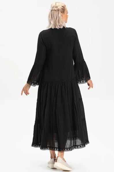 Uzun Kol Vual Şeyma Uzun Yazlık Elbise Siyah Syh - Resim 2