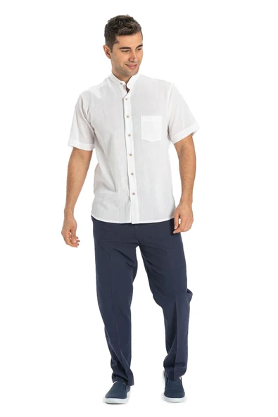 Kısa Kol Şile Bezi Hakim Yaka Tek Cepli Erkek Yazlık Gömlek Beyaz 3001 XL Beyaz - Resim 5