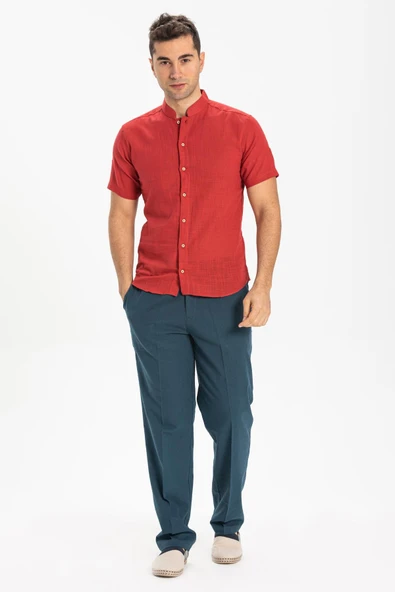 Kısa Kol Şantuklu Pamuk Bodrum Yazlık Erkek Gömlek Kırmızı 3051 XL Kırmızı ürün görseli