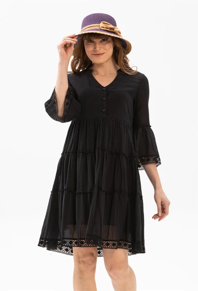 Şeyma Vual Kısa Yazlık Elbise Siyah Syh M Siyah - Resim 4