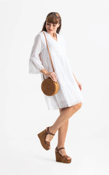 Şeyma Vual Kısa Yazlık Elbise Beyaz Byz L Beyaz - Resim 4