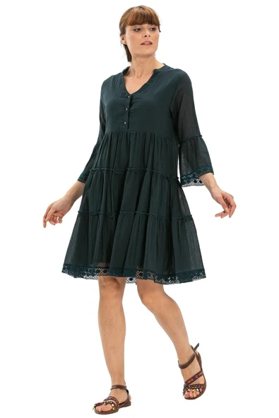 Şeyma Vual Kısa Yazlık Elbise Petrol Ptrl M Petrol - Resim 5