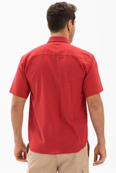 Kısa Kol Şile Bezi Tek Cepli Erkek Yazlık Gömlek Kırmızı 3051 2XL Kırmızı - Resim 2