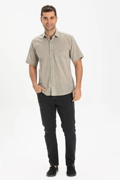 Kısa Kol Şile Bezi Tek Cepli Erkek Yazlık Gömlek Taş 3031 2XL Taş - Resim 3