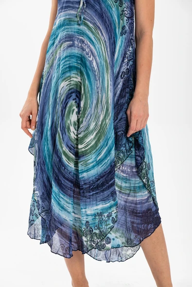 Askılı Vual Afrodit Midi Boy Yazlık Elbise Lacivert 6007 - Resim 2