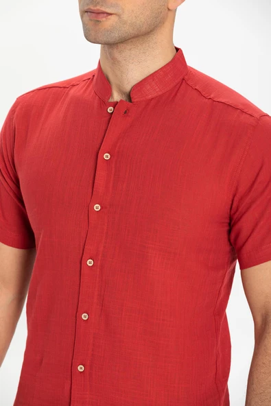 Kısa Kol Şantuklu Pamuk Bodrum Yazlık Erkek Gömlek Kırmızı 3051 3XL Kırmızı - Resim 3