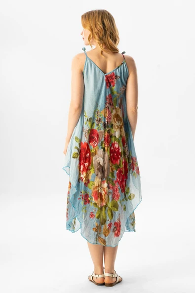 Askılı Vual Afrodit Midi Boy Yazlık Elbise Buz Mavi 6121 - Resim 2