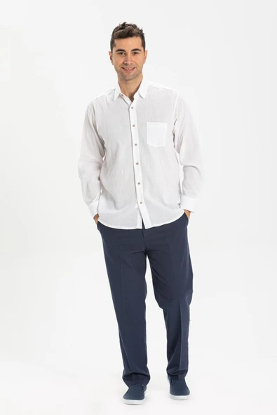 Uzun Kol Şile Bezi Tek Cepli Erkek Yazlık Gömlek Beyaz 3001 M Beyaz ürün görseli