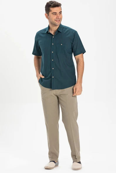 Kısa Kol Şile Bezi Tek Cepli Erkek Yazlık Gömlek Koyu Petrol 3069 XL Koyu Petrol ürün görseli