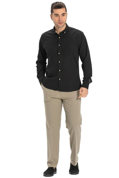 Uzun Kol Dar Kalıp Şile Bezi Tek Cepli Erkek Yazlık Gömlek Siyah 3003 XL Siyah - Resim 6