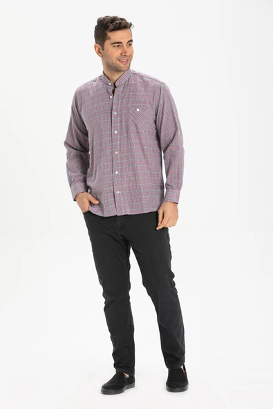 Uzun Kol Şile Bezi Hakim Yaka Tek Cepli Erkek Yazlık Gömlek Pembe Ekose pmbkse ürün görseli