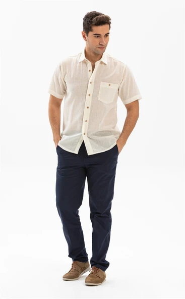 Kısa Kol Köy Bezi Erkek Yazlık Gömlek Krem 3002 L Krem - Resim 3