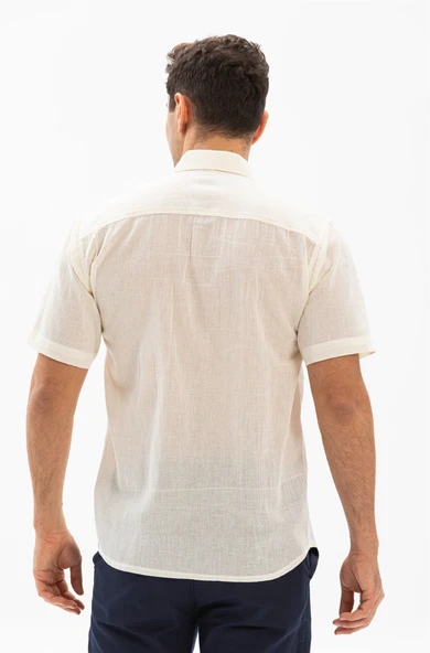 Kısa Kol Köy Bezi Erkek Yazlık Gömlek Krem 3002 M Krem - Resim 2