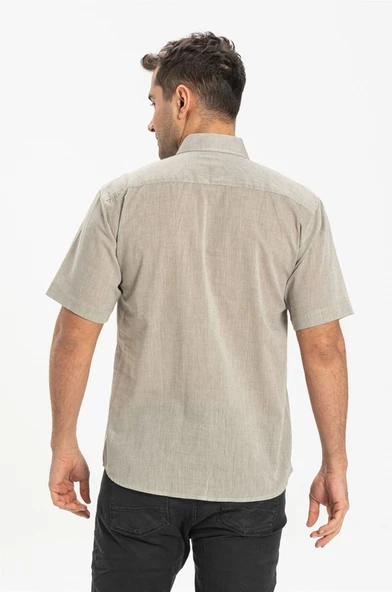 Büyük Beden Kısa Kol Şile Bezi Tek Cepli Erkek Yazlık Gömlek Taş 3031 4XL Taş - Resim 2