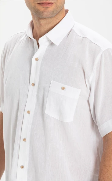 Büyük Beden Kısa Kol Şile Bezi Tek Cepli Erkek Yazlık Gömlek Beyaz 3001 4XL Beyaz - Resim 3