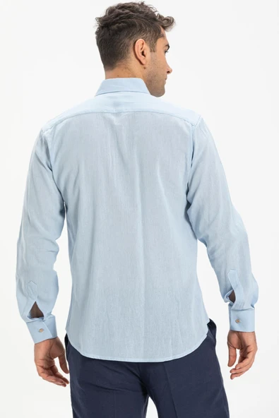 Uzun Kol Dar Kalıp Şile Bezi Tek Cepli Erkek Yazlık Gömlek Buz Mavi 3027 XL Buz Mavi - Resim 2