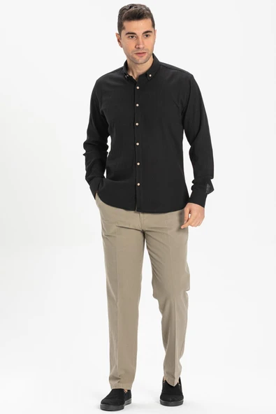 Uzun Kol Dar Kalıp Şile Bezi Tek Cepli Erkek Yazlık Gömlek Siyah 3003 2XL Siyah ürün görseli