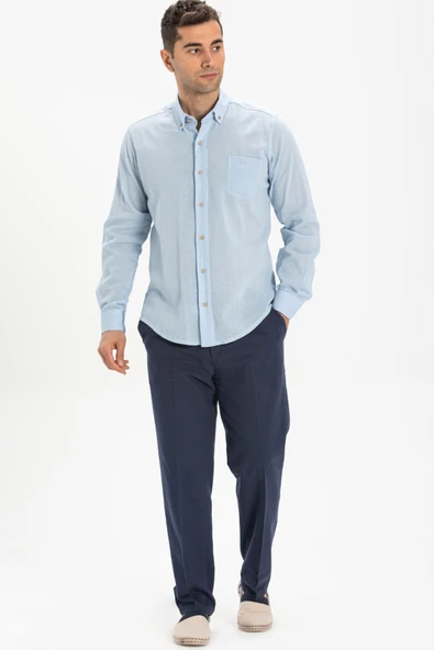 Uzun Kol Dar Kalıp Şile Bezi Tek Cepli Erkek Yazlık Gömlek Buz Mavi 3027 L Buz Mavi ürün görseli