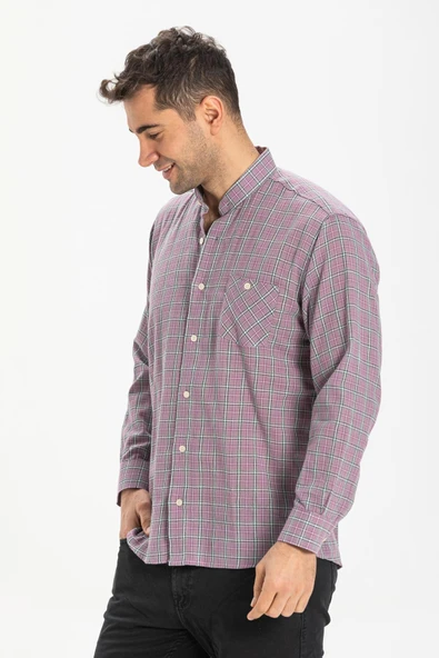 Uzun Kol Şile Bezi Hakim Yaka Tek Cepli Erkek Yazlık Gömlek Pembe Ekose pmbkse L Pembe Ekose - Resim 3