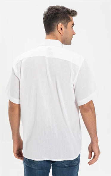 Büyük Beden Kısa Kol Şile Bezi Tek Cepli Erkek Yazlık Gömlek Beyaz 3001 6XL Beyaz - Resim 2