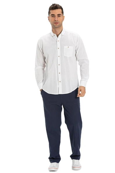 Uzun Kol Dar Kalıp Şile Bezi Tek Cepli Erkek Yazlık Gömlek Beyaz 3001 2XL Beyaz - Resim 5