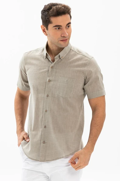 Kısa Kol Dar Kalıp Şile Bezi Tek Cepli Erkek Yazlık Gömlek Taş 3031 S Taş ürün görseli