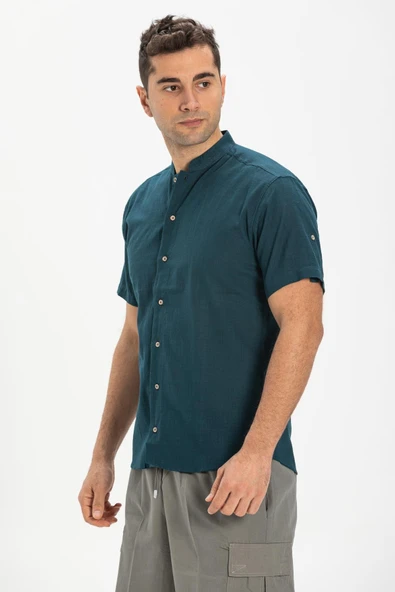 Kısa Kol Şantuklu Pamuk Bodrum Yazlık Erkek Gömlek Koyu Petrol 3069 XL Koyu Petrol ürün görseli