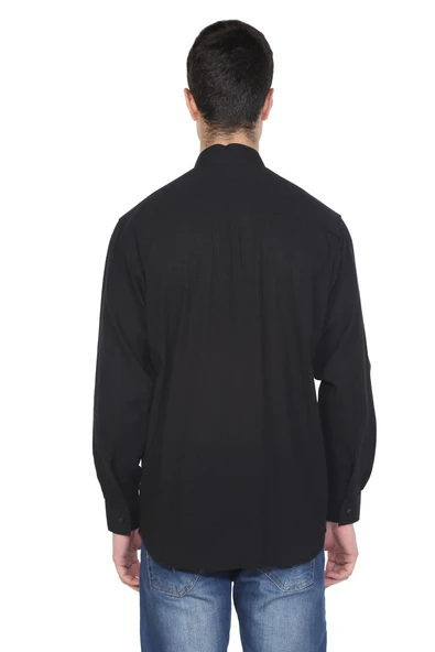 Uzun Kol Şile Bezi Hakim Yaka Tek Cepli Erkek Yazlık Gömlek Siyah 3003 2XL Siyah - Resim 2