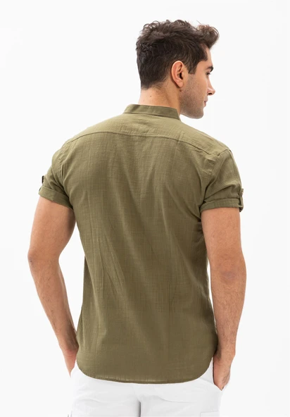 Kısa Kol Şantuklu Pamuk Bodrum Yazlık Erkek Gömlek Haki 3049 3XL Haki - Resim 2