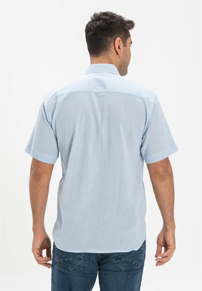 Büyük Beden Kısa Kol Şile Bezi Tek Cepli Erkek Yazlık Gömlek Buz Mavi 3027 5XL Buz Mavi - Resim 2