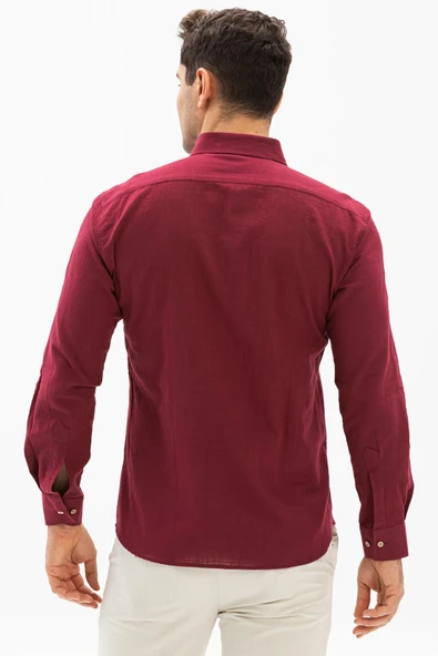 Uzun Kol Dar Kalıp Şile Bezi Tek Cepli Erkek Yazlık Gömlek Koyu Bordo 3068 XL Koyu Bordo - Resim 2