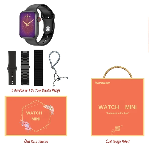 Watch 10 Mini iOS Android Uyumlu Akıllı Saat (Valentine Edition) - Resim 3