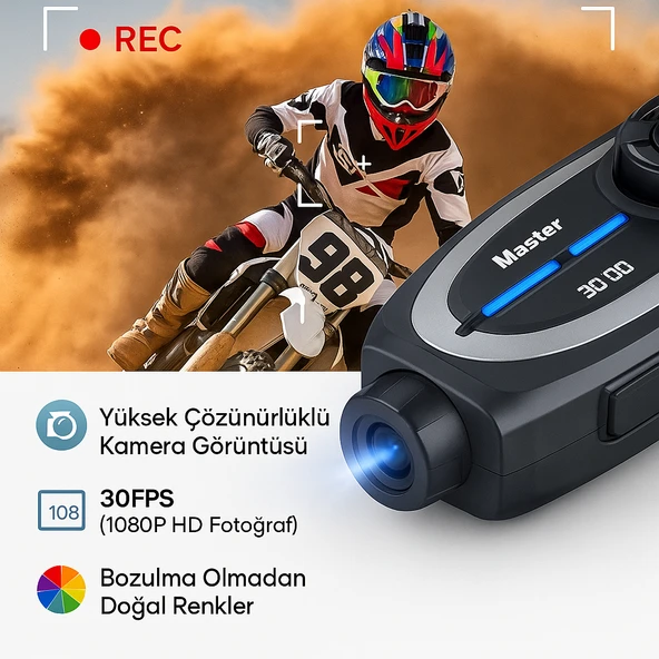 Q29 Kameralı Motosiklet İnterkom Kulaklığı Geniş Açılı Görüş HD Kayıt ve 32GB Hediye Kart - 3
