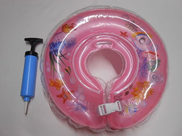Bebek Yüzme Boyun Simidi.Pembe.Hava şişirme Aleti Hediye - 3