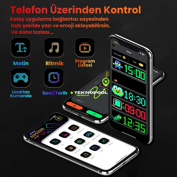 Pixel Led Panel Kişiselleştirilebilir Telefon Kontrollü Yapışkan, Esnek Araç LED'i 9X37 CM - 3