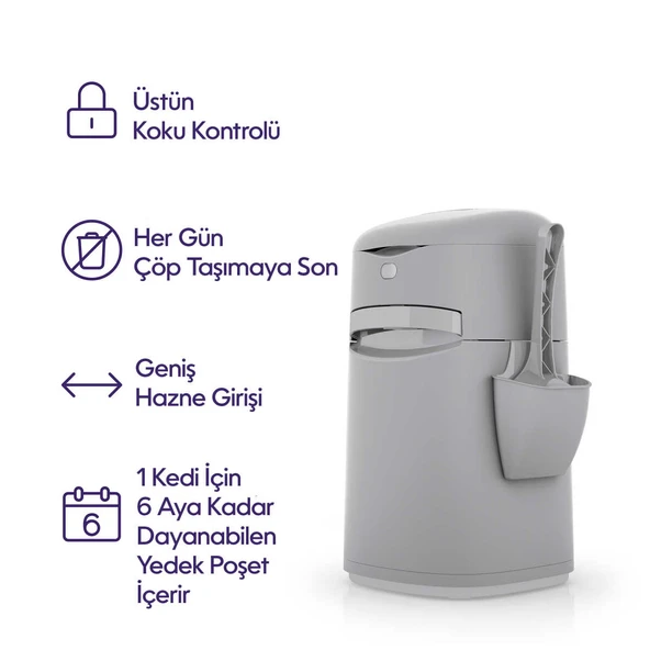 Yeni Nesil Ultra Koku Önleyici Kedi Kumu Çöp Kovası, Hediye Yedek Poşet - 4