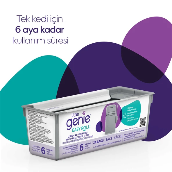 Easy Roll Kedi Kumu Çöp Kovası 6 aylık kullanım Yedek Poşeti – 1 Paket, 24’lü Rulo Maksimum Koku Kontrolü - 2