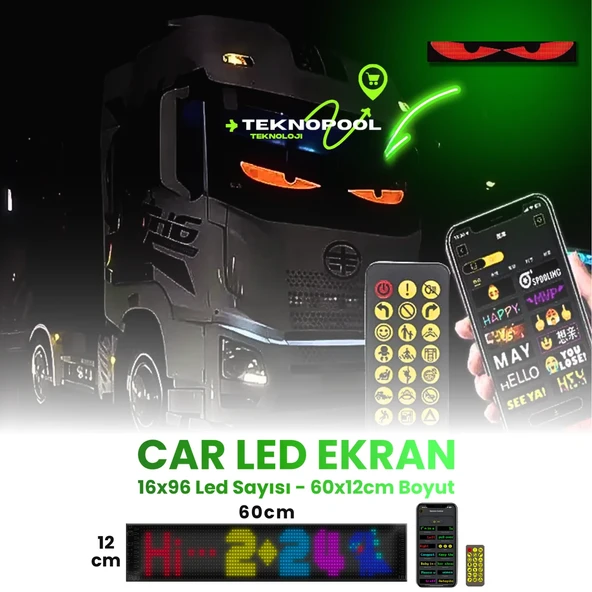 ixel Led Panel Kişiselleştirilebilir Telefon Kontrollü Yapışkan, Esnek Araç LED'i 12X60 CM