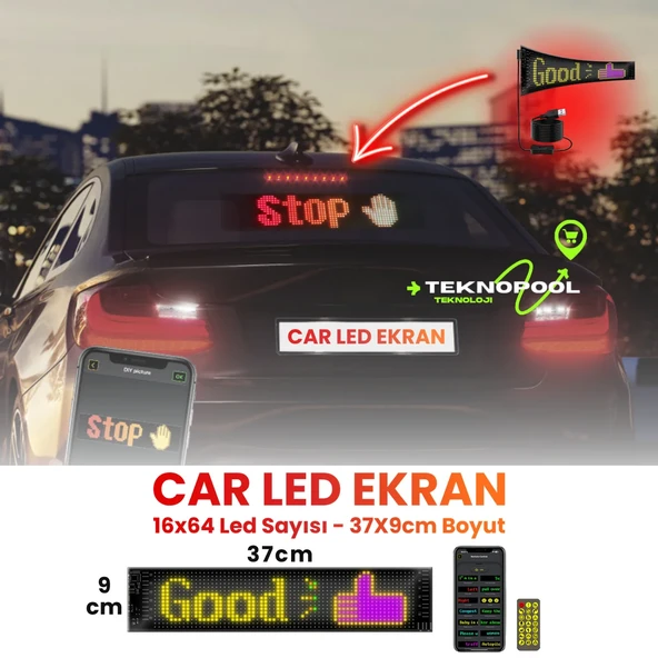 Pixel Led Panel Kişiselleştirilebilir Telefon Kontrollü Yapışkan, Esnek Araç LED'i 9X37 CM
