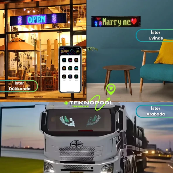 ixel Led Panel Kişiselleştirilebilir Telefon Kontrollü Yapışkan, Esnek Araç LED'i 12X60 CM - 3