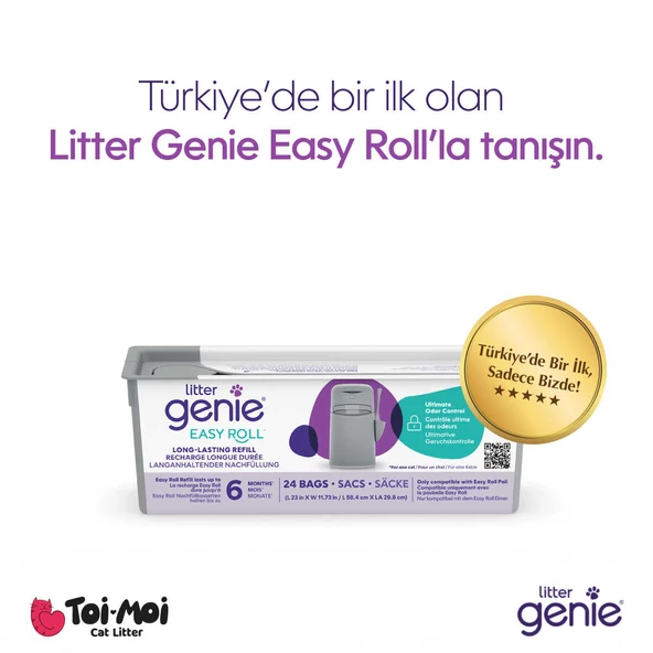 Easy Roll Kedi Kumu Çöp Kovası 6 aylık kullanım Yedek Poşeti – 1 Paket, 24’lü Rulo Maksimum Koku Kontrolü