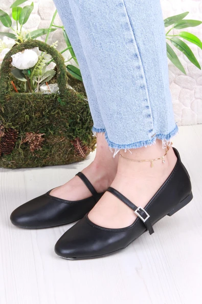 Fort 01-635 Soft Toka Detaylı Şık Ev İş Ofis Rahat Günlük Ayakkabı Kadın Babet - Resim 2