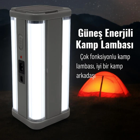 Güneş Enerjili Çok Fonksiyonlu Taşınabilir Kamp Lambası  Su Geçirmez LED Fener - 3