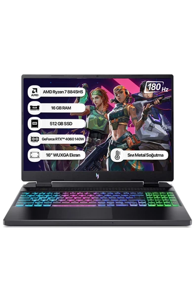 Acer Nitro 16 AN16-42 AMD Ryzen 7 8845HS 16GB 512GB SSD RTX4060 Freedos 16" Taşınabilir Bilgisayar NH.QSKEY.003 - 1