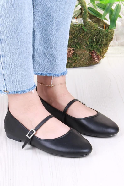 Fort 01-635 Soft Toka Detaylı Şık Ev İş Ofis Rahat Günlük Ayakkabı Kadın Babet - Resim 3