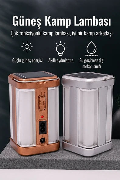 Güneş Enerjili Çok Fonksiyonlu Taşınabilir Kamp Lambası  Su Geçirmez LED Fener - 2