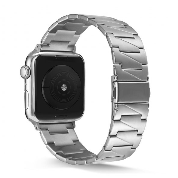 KNY Apple Watch 7 41 MM İçin Prizma Model KRD-48 Metal Kayış-Kordon Gümüş