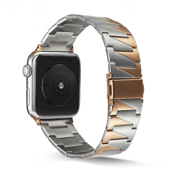 KNY Apple Watch 7 41 MM İçin Prizma Model KRD-48 Metal Kayış-Kordon Siyah - Gri